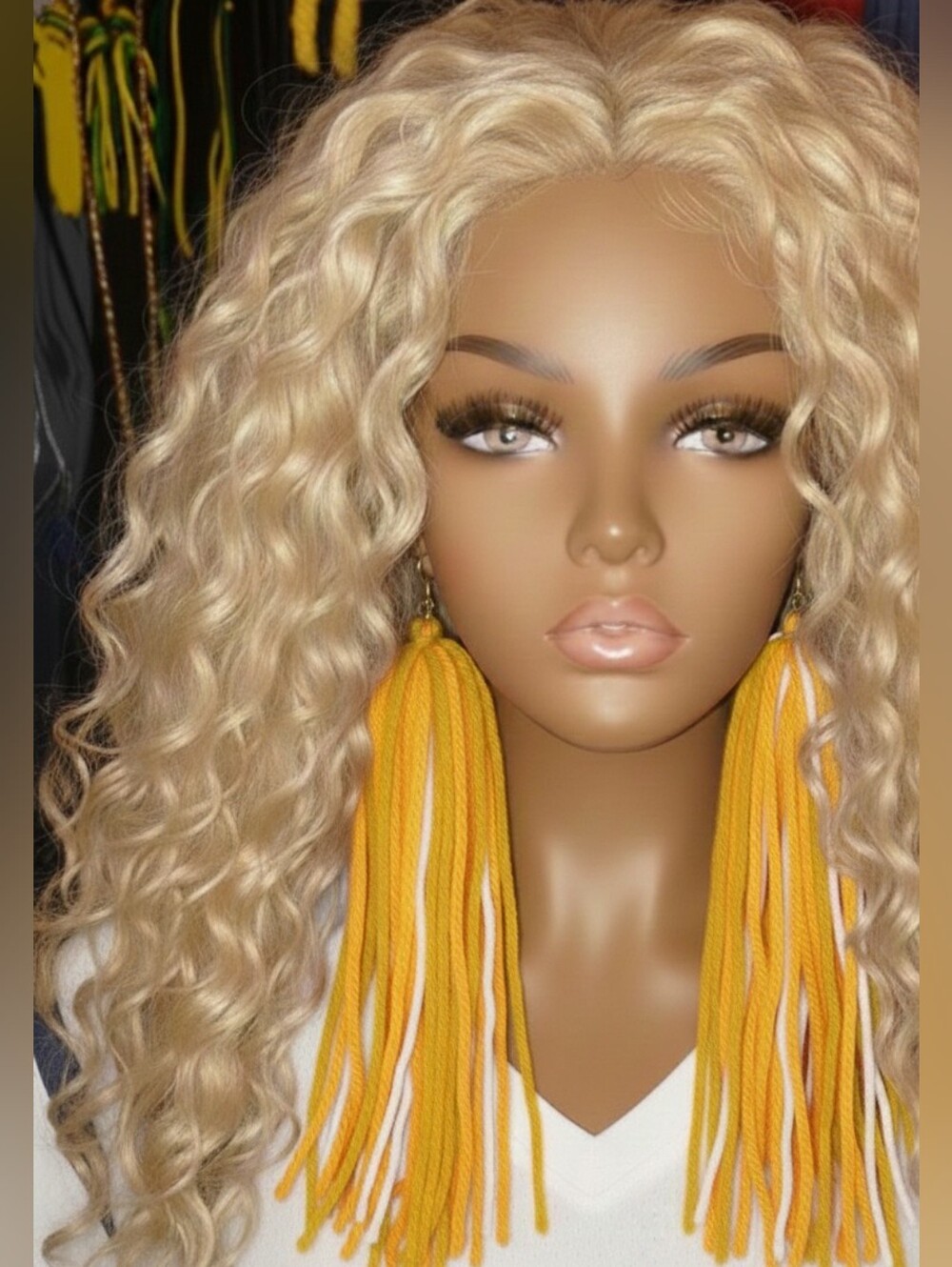 Mix Yellow Shades & White Fringe Earrings